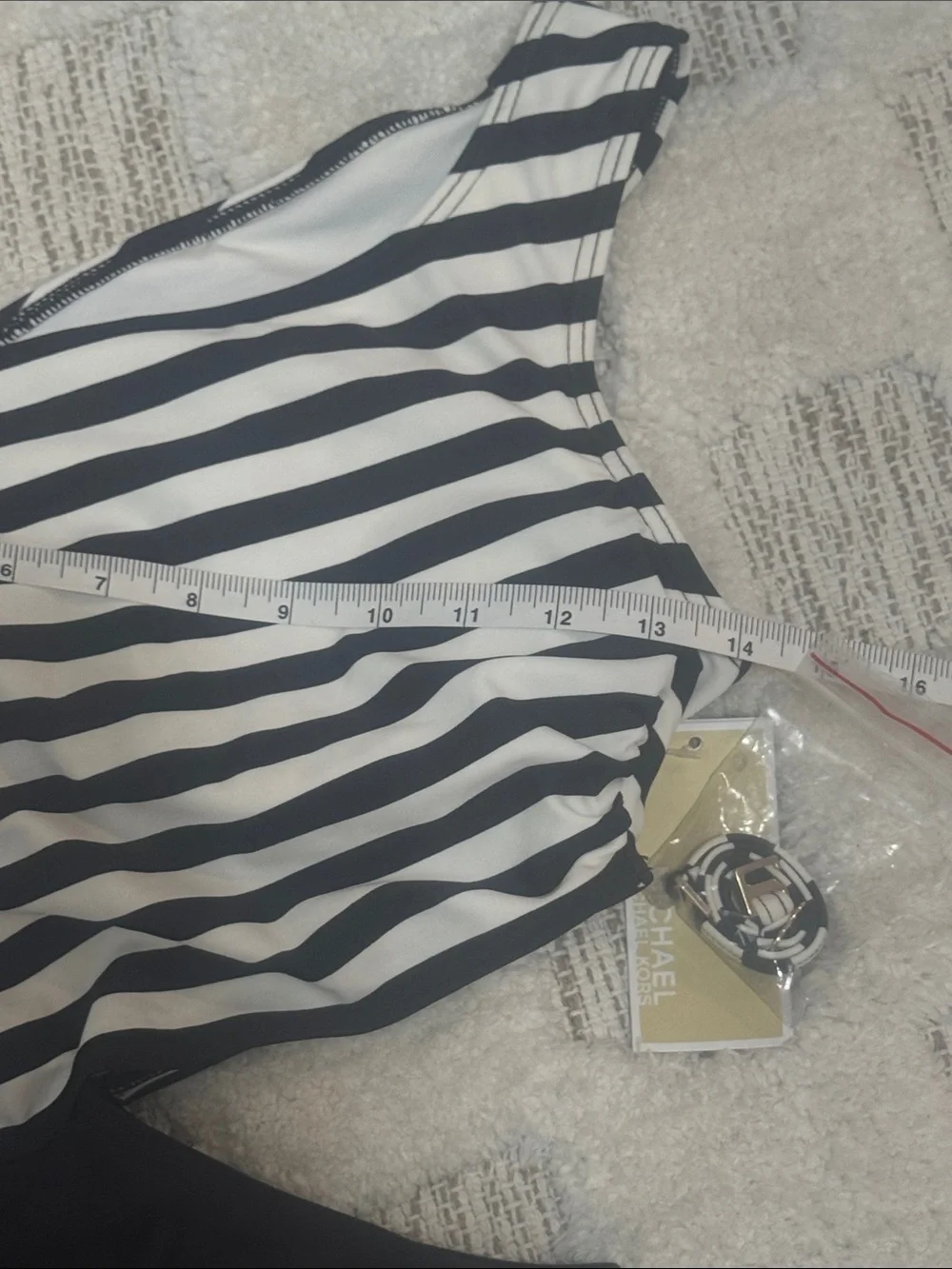 Michael Kors Striped One Shoulder One Piece Swimsuit Size 6 Black White NWT